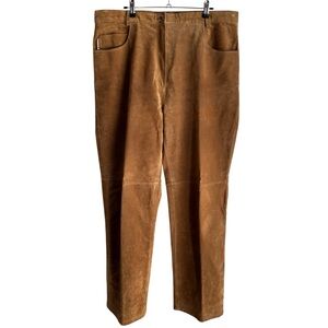 Vintage 90s Plonge Tan Washable Suede Leather Pants Mens 38/32 High Rise Rancher
